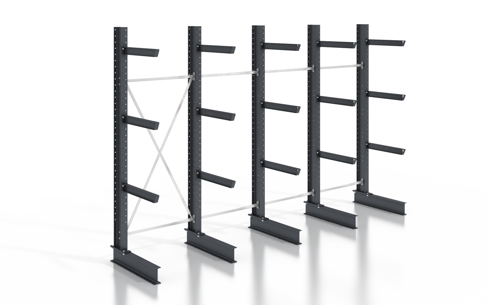 Kragarmregal einseitig 5,12 m – 255 cm | 80 cm Nutztiefe | 500 kg pro Arm | BLT